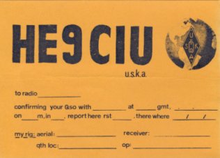 HE9CIU SWL QSL card, 1983